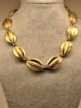 Vintage Givenchy Classic Matte Gold Oval Melon Bead Large Statement Necklace